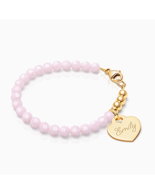 tB® Signature Crystal™ Sweet Pink, Baby/Children’s Beaded Bracelet for Girls (INCLUDES Engraved Charm) - 14K Gold