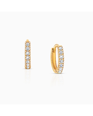 Timeless Pavé CZ 9mm Huggie Hoops, Christening/Baptism Baby/Children&#039;s Earrings - 14K Gold