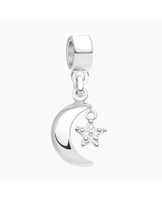 To the Moon &amp; Back, Sterling Silver Clear Pavé CZ Star &amp; Moon - Children&#039;s Adoré™ Dangle Charm