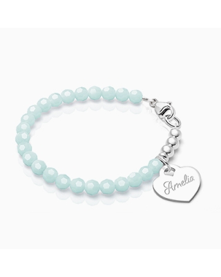 Tiny Blessings Signature Crystal Trademark Blue Engraved Heart Name Bracelet for Teen Girls made from Solid Sterling Silver