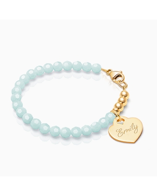 tB® Signature Crystal™ Trademark Blue, Baby/Children’s Beaded Bracelet for Girls (INCLUDES Engraved Charm) - 14K Gold