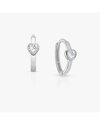 True Love, Clear CZ Heart Baby/Children's Huggie Hoop Earrings - 14K White Gold