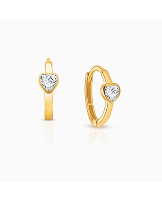 True Love, Clear CZ Heart Baby/Children's Huggie Hoop Earrings - 14K Gold