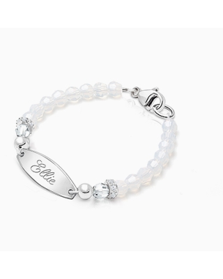 tB® Signature Crystal™ White Opal Baby/Children’s Engraved Bracelet for Girls - Sterling Silver