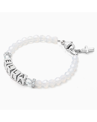 Tiny Blessings Signature Crystal White Opal Name Bracelet for Girls Christening/Baptism
