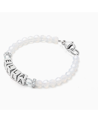 Tiny Blessings Signature Crystal White Opal Name Bracelet for Girls Christening/Baptism made from Solid Sterling Silver