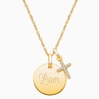 14K Gold Baby Round, Christening/Baptism Engraved Children&#039;s Necklace for Boys (FREE Personalization) - 14K Gold