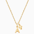 Modern Initial, Christening/Baptism Personalized Children&#039;s Necklace for Boys (Includes Religious Charm) - 14K Gold