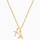 Modern Initial, Christening/Baptism Personalized Children&#039;s Necklace for Girls (Includes Religious Charm) - 14K Gold