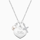 14K White Gold Baby Heart, Communion Children&#039;s Necklace for Girls (Includes Religious Charm &amp; FREE Engraving) - 14K White Gold