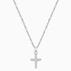 Miraculous Cross, Modern Pavé CZ Teen&#039;s Necklace for Girls - 14K White Gold