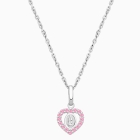 Virgin Mary, Pink CZ Heart Children&#039;s Necklace for Girls - 14K White Gold