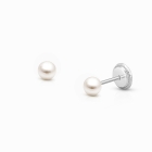 3mm Pearl Studs, Christening/Baptism Baby/Children&#039;s Earrings, Screw Back - 14K White Gold