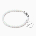 3mm Opals, Lab Created White Opal Baby/Children&#039;s Beaded Bracelet for Girls (INCLUDES Engraved Charm) - Sterling Silver