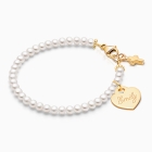 Solid 14K Gold Pearl Bracelet with Engravable Heart for Girls Baptism