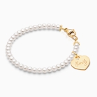 3mm Cultured Pearls, Baby/Children&#039;s Beaded Bracelet for Girls (INCLUDES Engraved Charm) - 14K Gold