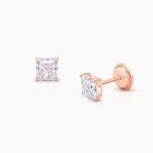 Princess Cut Studs, 4mm Clear CZ Studs, Christening/Baptism Baby/Children’s Earrings, Screw Back - 14K Rose Gold