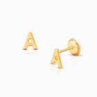 ‘A’ Initial Studs Personalized Baby/Children’s Earrings, Screw Back - 14K Gold