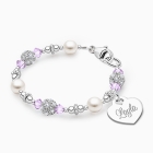 Birthstone, Baby/Children&#039;s Beaded Bracelet for Girls (INCLUDES Engraved Charm, All 12 Birthstones Avail) - Sterling Silver