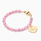 Birthstone Crystal, Baby/Children’s Beaded Bracelet for Girls (Includes Engraved Charm, All 12 Birthstones Avail) - 14K Gold