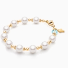 Celestial Pearls Bracelet 14K Solid Gold with Our Father Bead for Girls First Communion