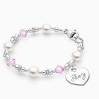 Diamonds &amp; Pearls, Baby/Children&#039;s Beaded Bracelet for Girls (INCLUDES Engraved Charm) - Sterling Silver