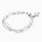 Diamonds and Pearls Bracelet with Religious Cross Charm and Personalized Engraved Name