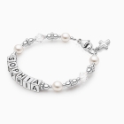 Beautiful Bracelet for First Holy Communion with Pearls and Diamonds for Girls with Letterblocks for Name Personaliztion