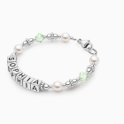 Diamonds &amp; Pearls, Baby/Children&#039;s Name Bracelet for Girls - Sterling Silver