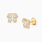 Lovely Butterfly, Clear CZ Teen&#039;s Earrings, Screw Back - 14K Gold