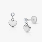 Modern Heart Dangle, Clear CZ Teen&#039;s Earrings, Screw Back - 14K White Gold