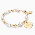 My Little Sunshine Birthstone, Christening/Baptism Baby/Children&#039;s Beaded Bracelet for Girls (Includes Engraved Charm, All 12 Birthstones Avail) - 14K Gold