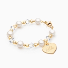 Precious Pearls, Baby/Children&#039;s Beaded Bracelet for Girls (INCLUDES Engraved Charm) - 14K Gold