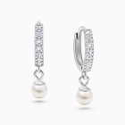 Timeless Pavé CZ 11mm Huggie Hoops with Pearl Dangle, Baby/Children&#039;s Earrings - Sterling Silver