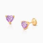 Girls Purple Heart Earring 14K Gold