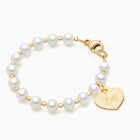 Timeless Pearls, Baby/Children’s Beaded Bracelet for Girls (INCLUDES Engraved Charm) - 14K Gold