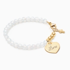 Tiny Blessings Signature Crystal White Opal Engraved Heart Bracelet for Girls Christening/Baptism made from Solid 14K Gold