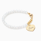 Tiny Blessings Signature Crystal White Opal Engraved Heart Bracelet for Teen Girls made from Solid 14K Gold