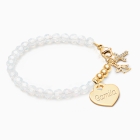 Tiny Blessings Signature Crystal White Opal Engraved Heart 14K Solid Gold Bracelet for Girls Christening/Baptism