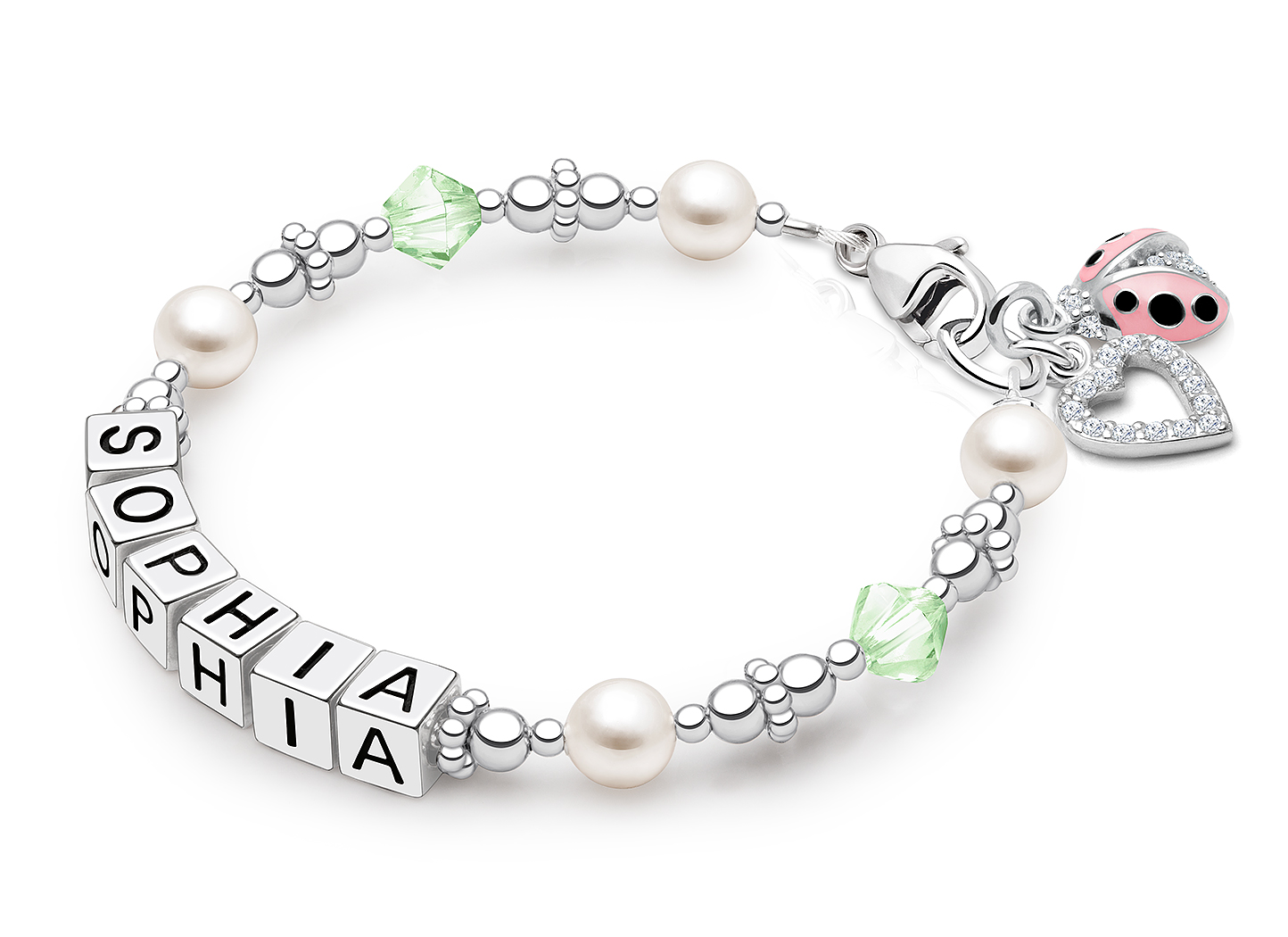 August Birthstone Shown<br> Ladybug & Heart Charms <u>NOT</u> Included<br />( add the charms your child would love )