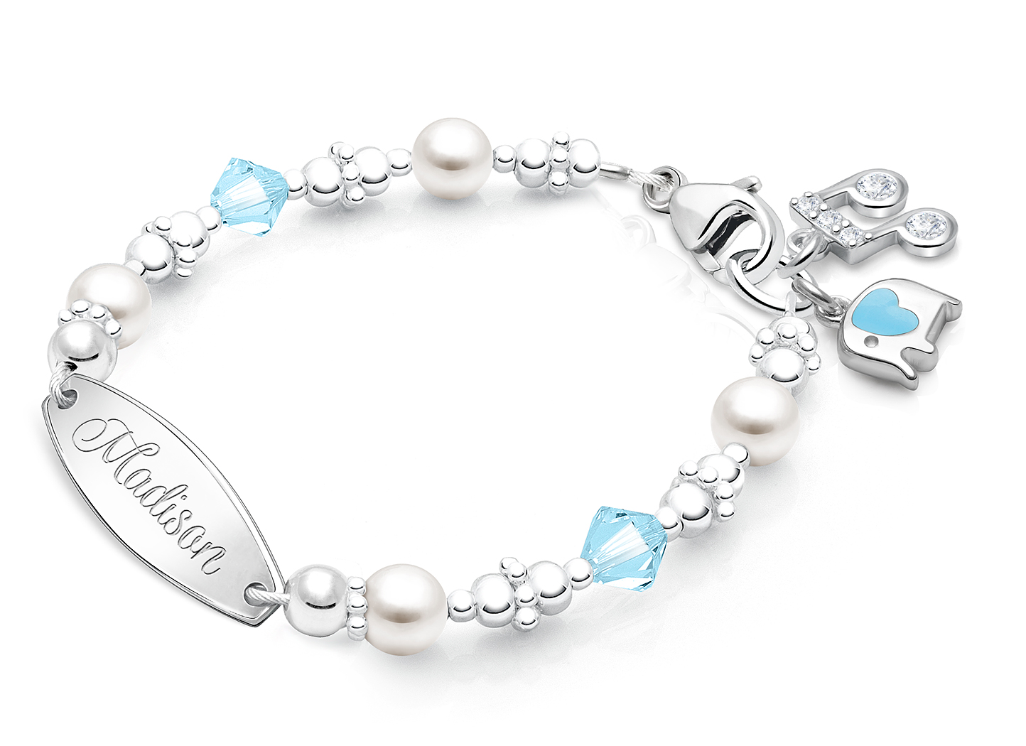 March Birthstone Shown<br> Music Note & Elephant Charms <u>NOT</u> Included<br />( add the charms your child would love )