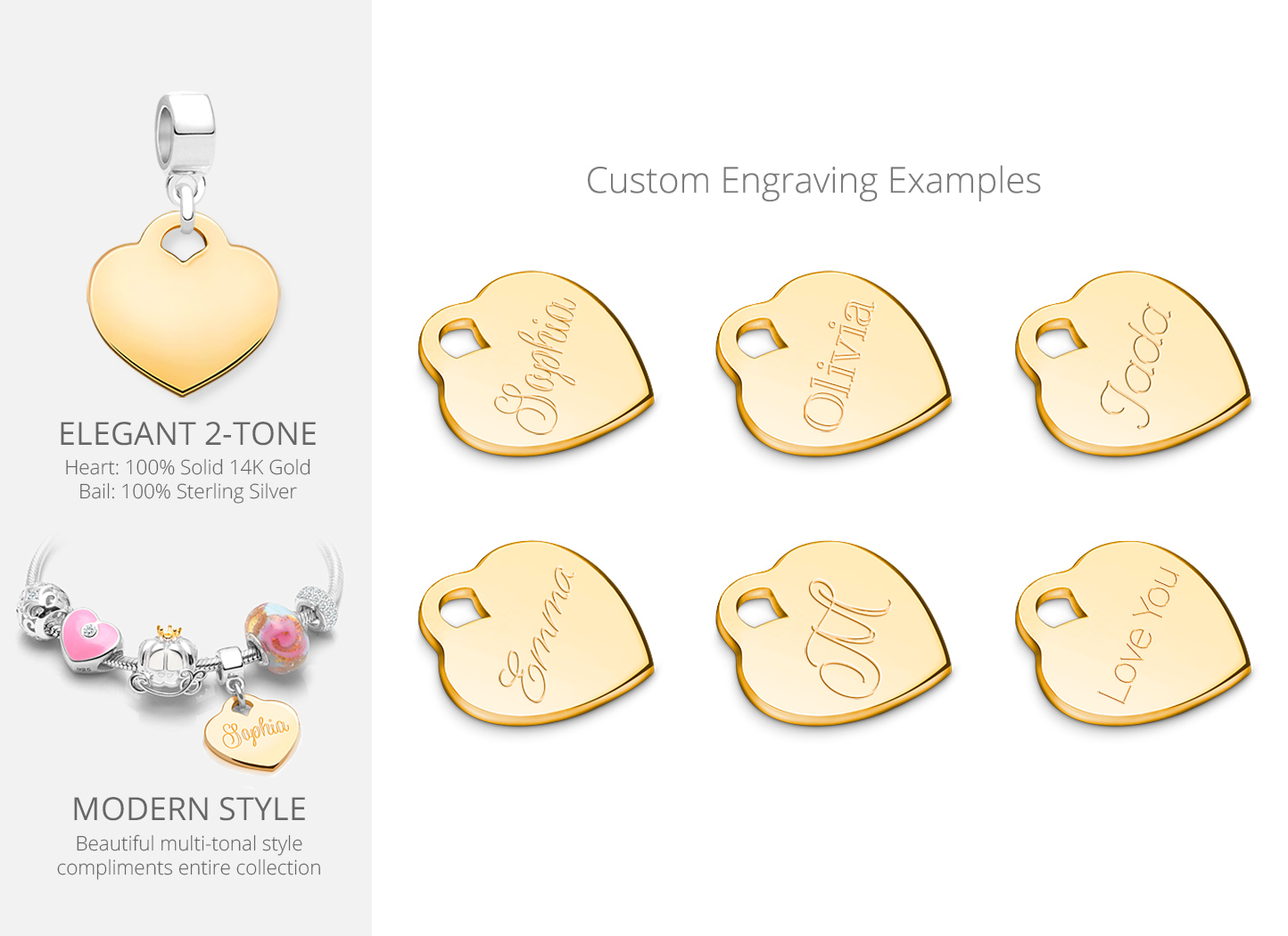 Engraved Heart Charm Personalization Options
