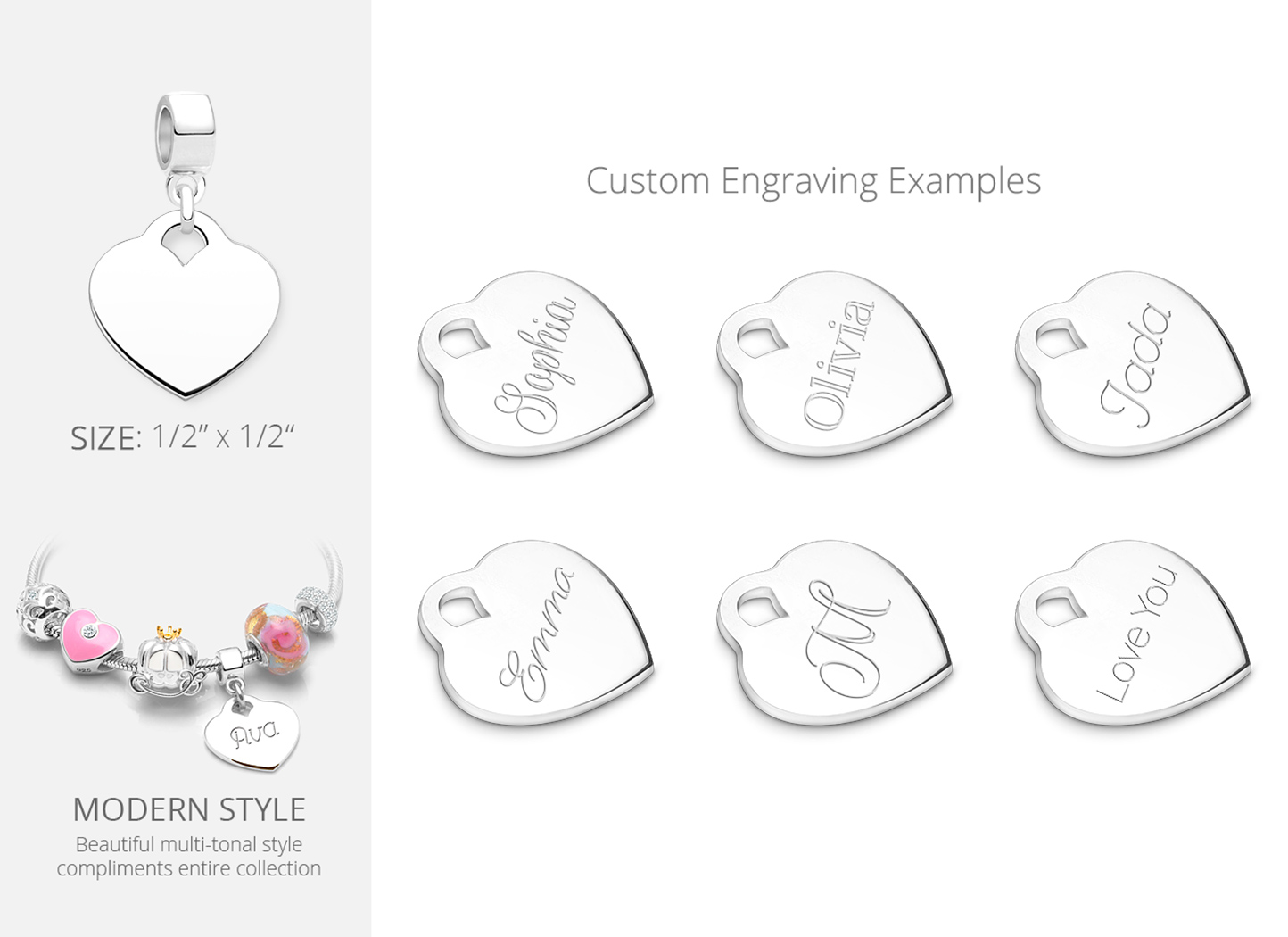 Engraved Heart Charm Personalization Options