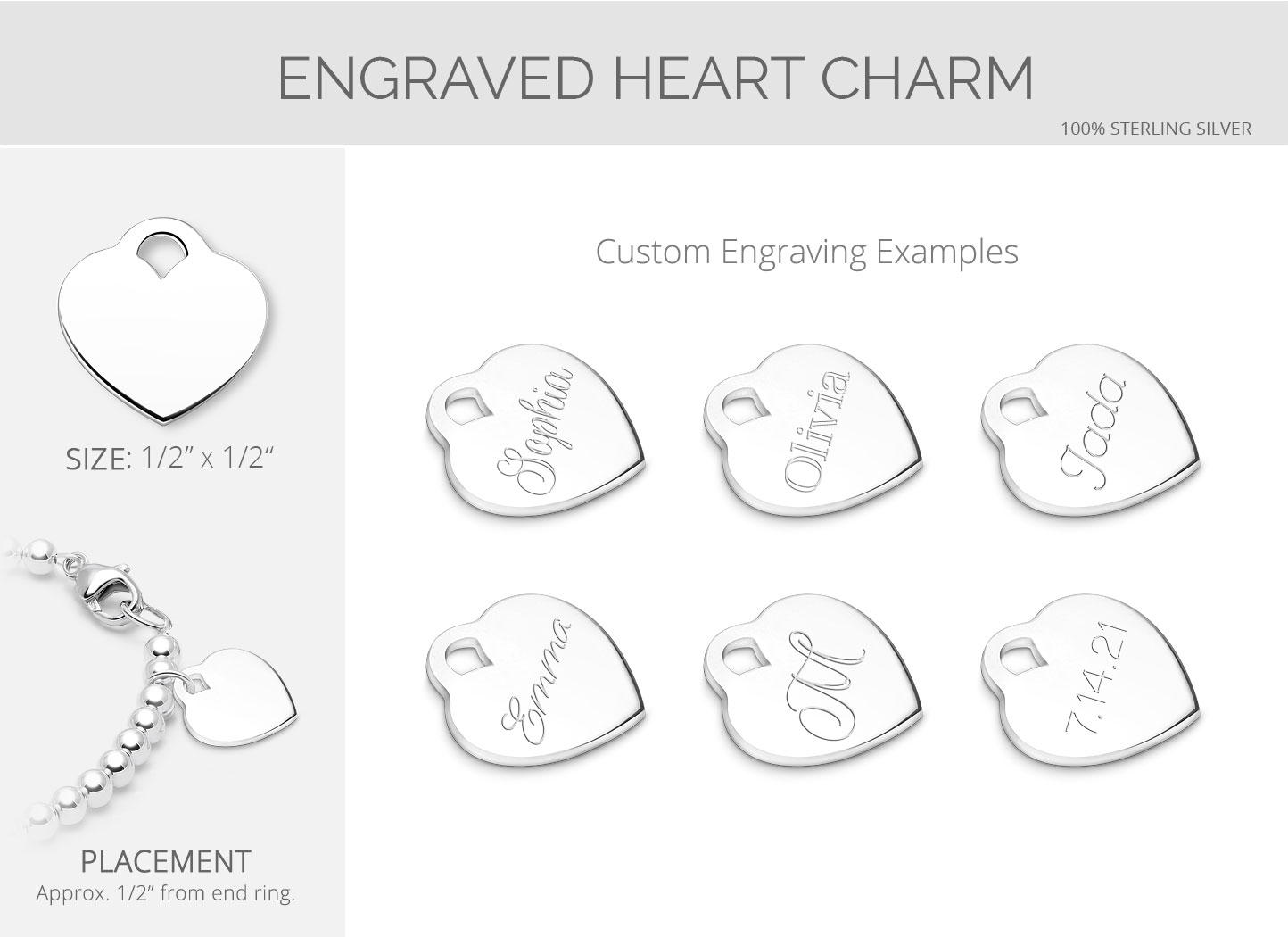 Engraved Heart Charm Personalization Options