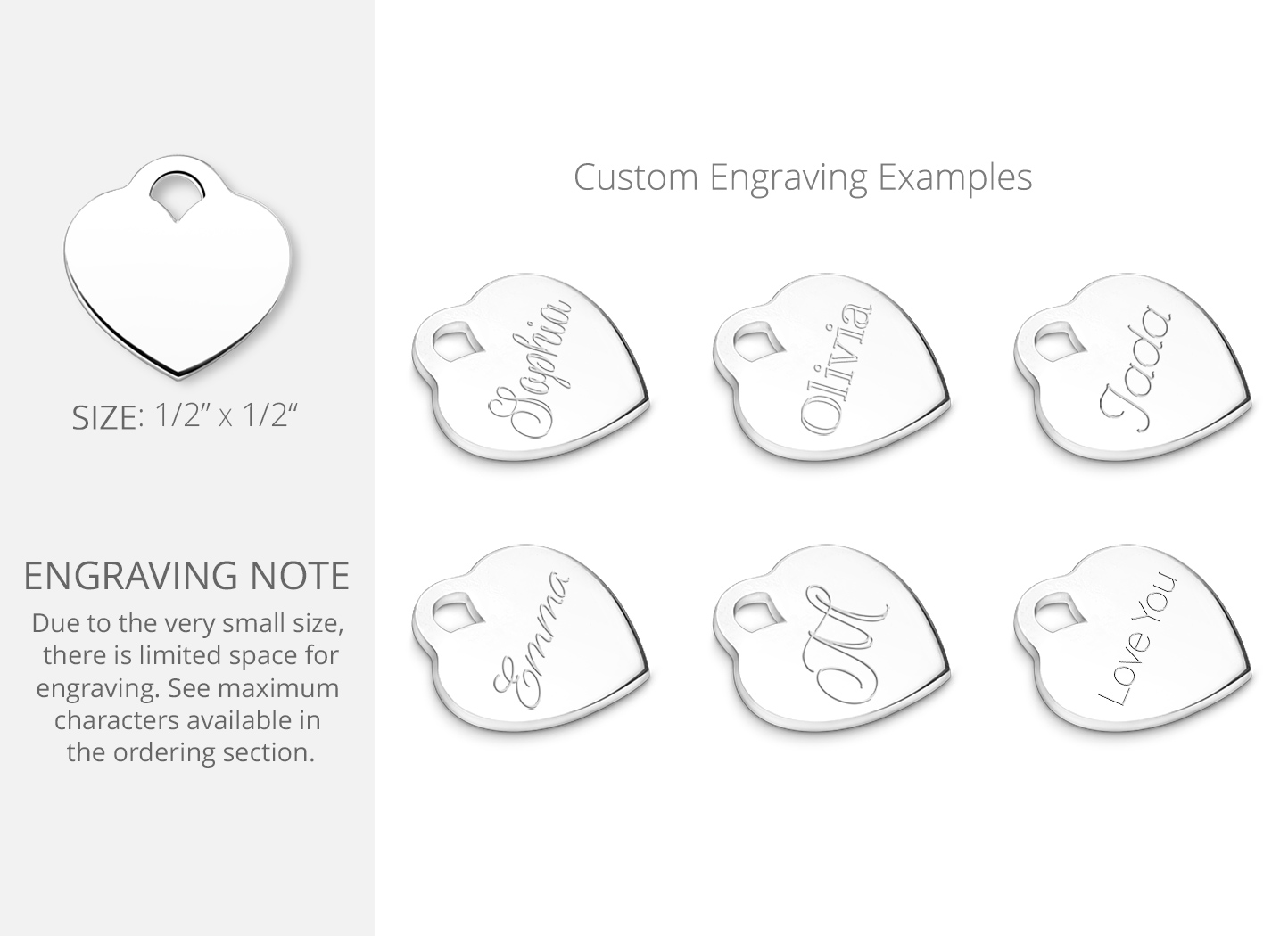 Engraved Heart Charm Personalization Options