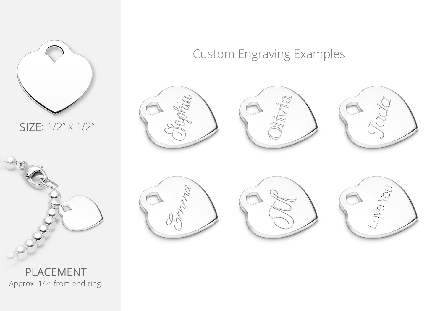 Engraved Heart Charm Personalization Options