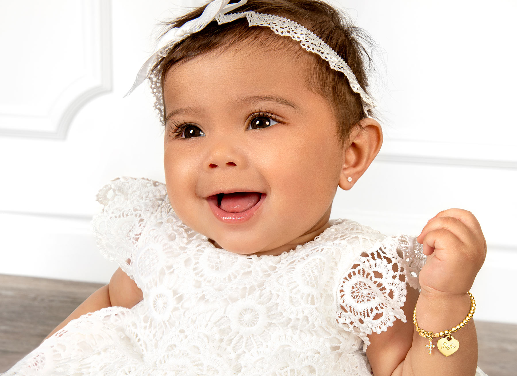 Example Bracelet Shown on 9 Month Old Girl