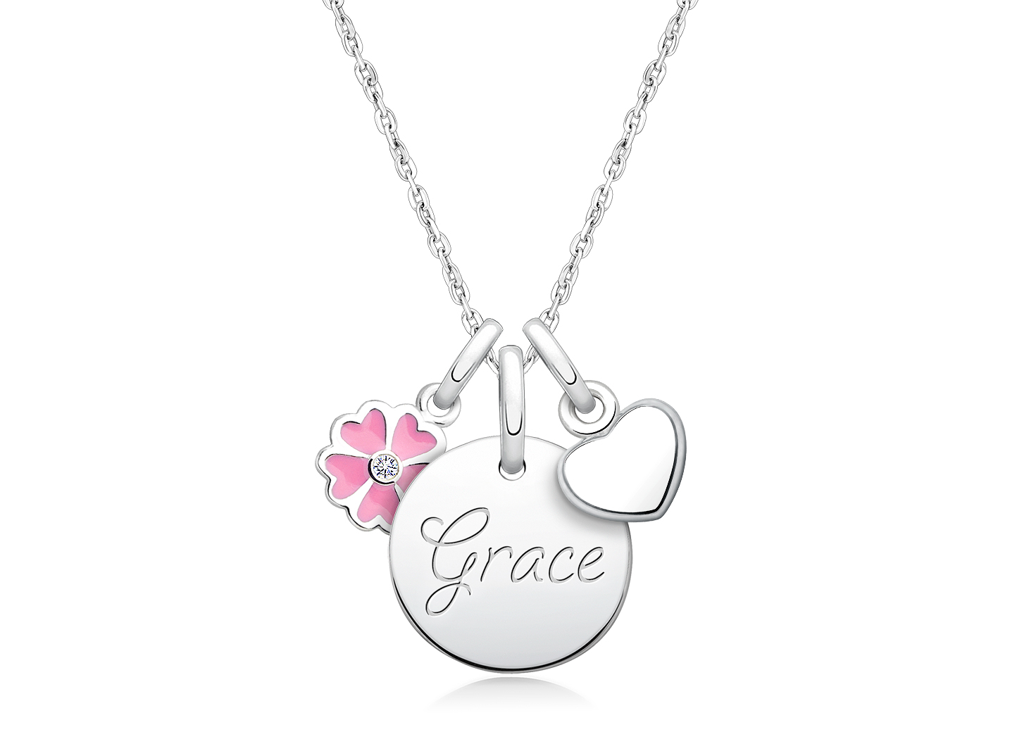 Enlarged to Show Detail<br />Shown with <u>Optional</u> Flower and Heart Charms