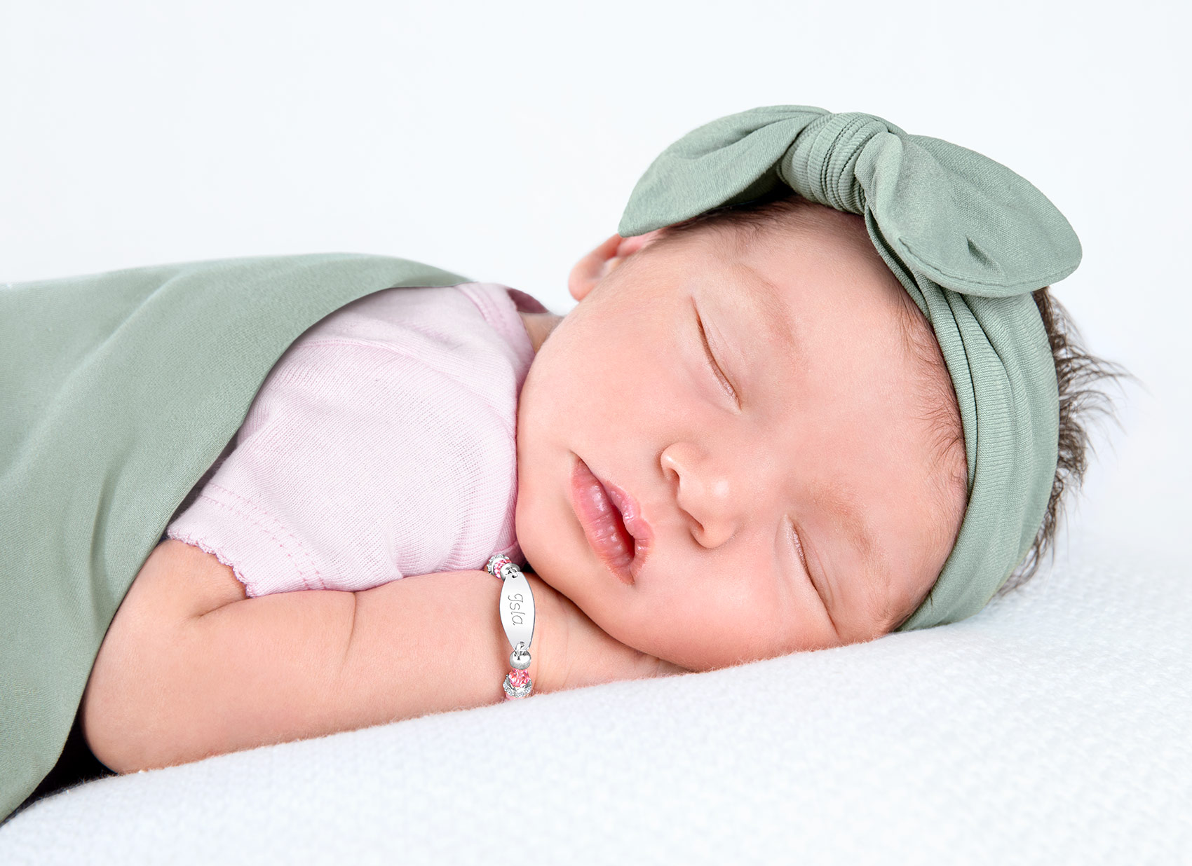 Example Bracelet Shown on Newborn Girl