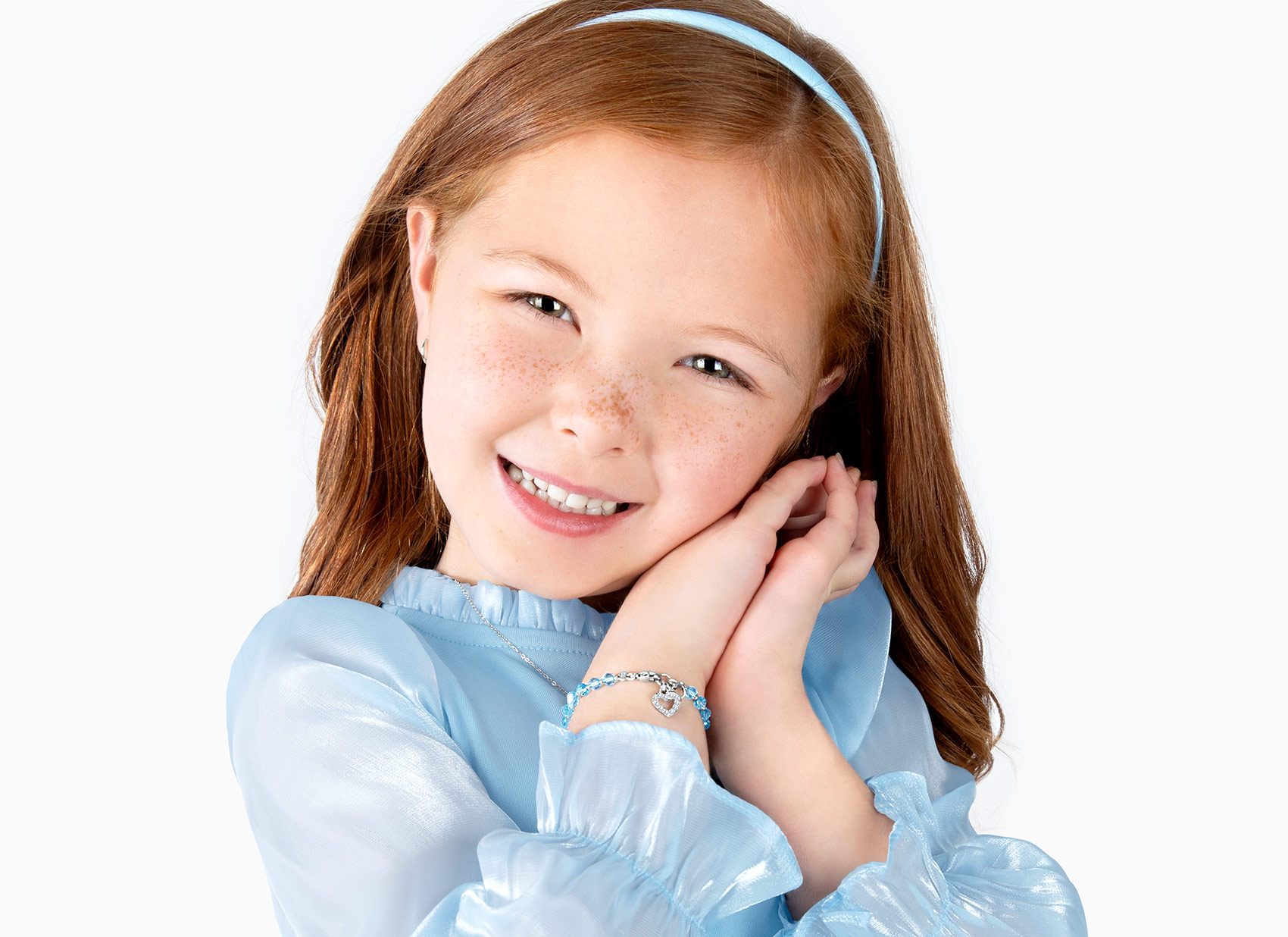 March Birthstone Example Bracelet Shown on 5 Year Old Girl
